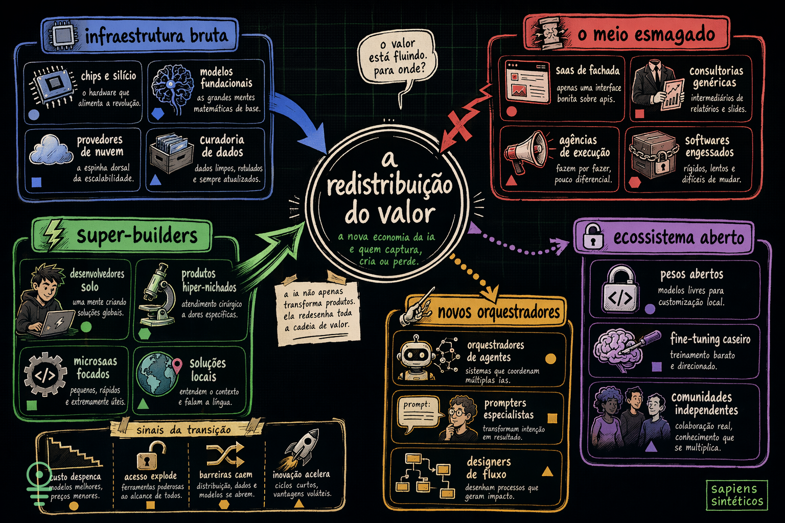Mapa visual: O Colapso do Meio: A Morte da Taxa de Complexidade e a Nova Economia da IA